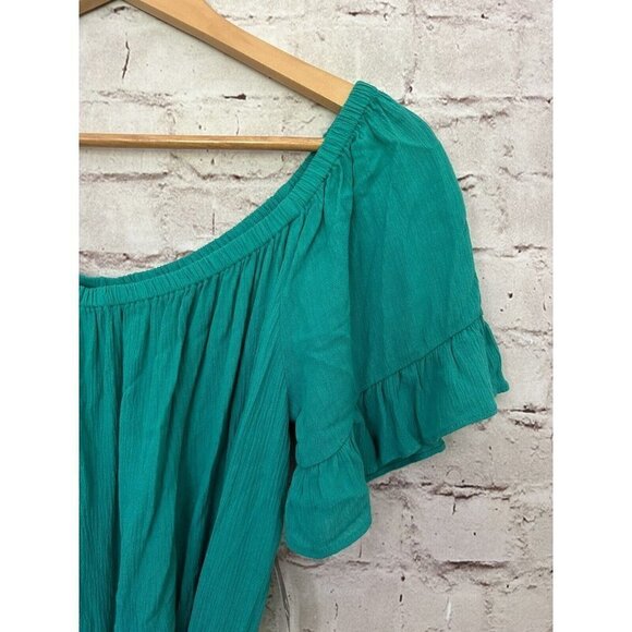 New York & Company Green Off the Shoulder Romper Rayon Tie Waist Size Medium NEW - Picture 2 of 4